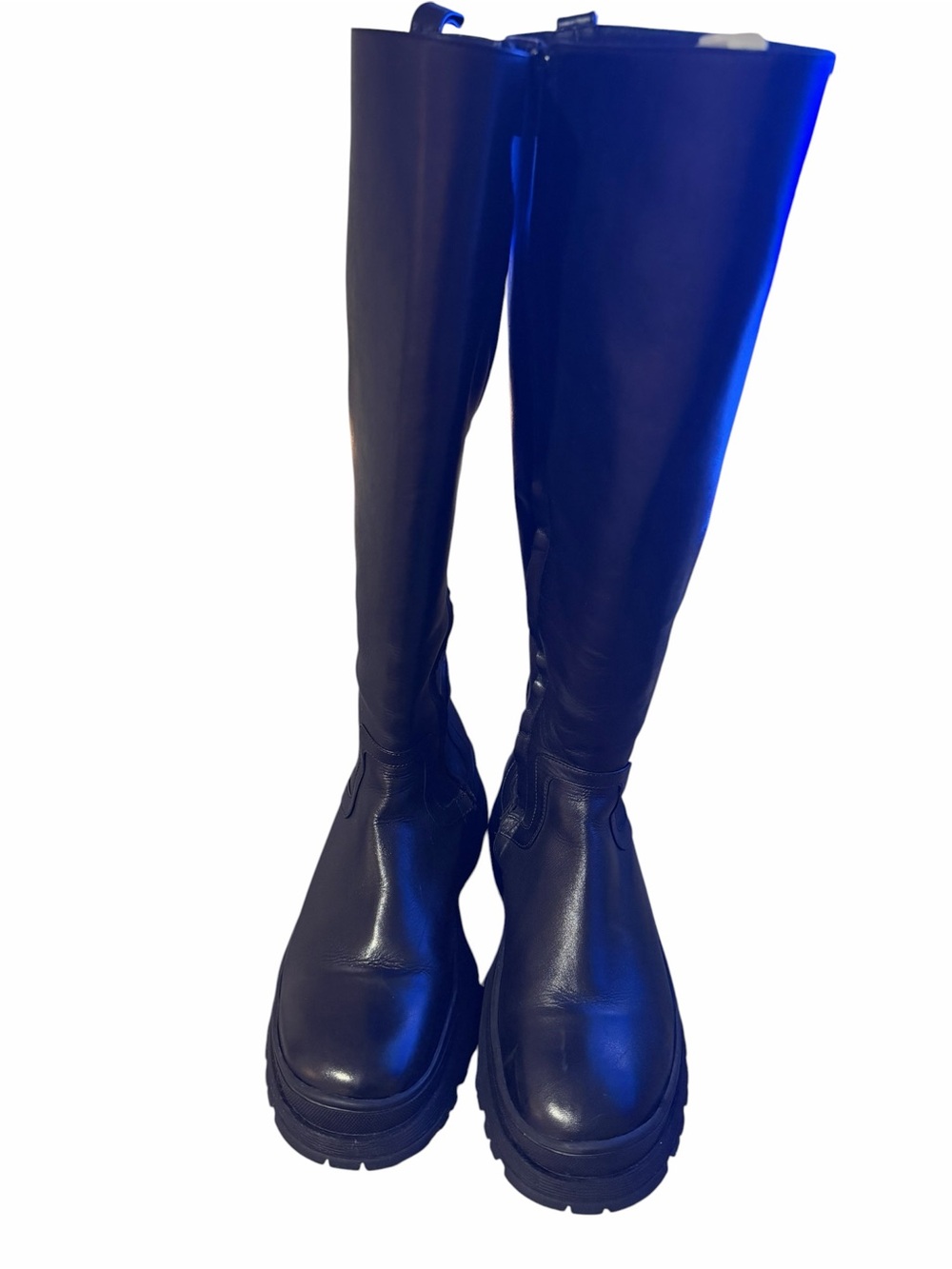 Tall Black Platform Leather Boots - Women